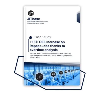 Cover of +15 OEE Increase on Repeat Jobs thanks to overtime analysis on a white background
