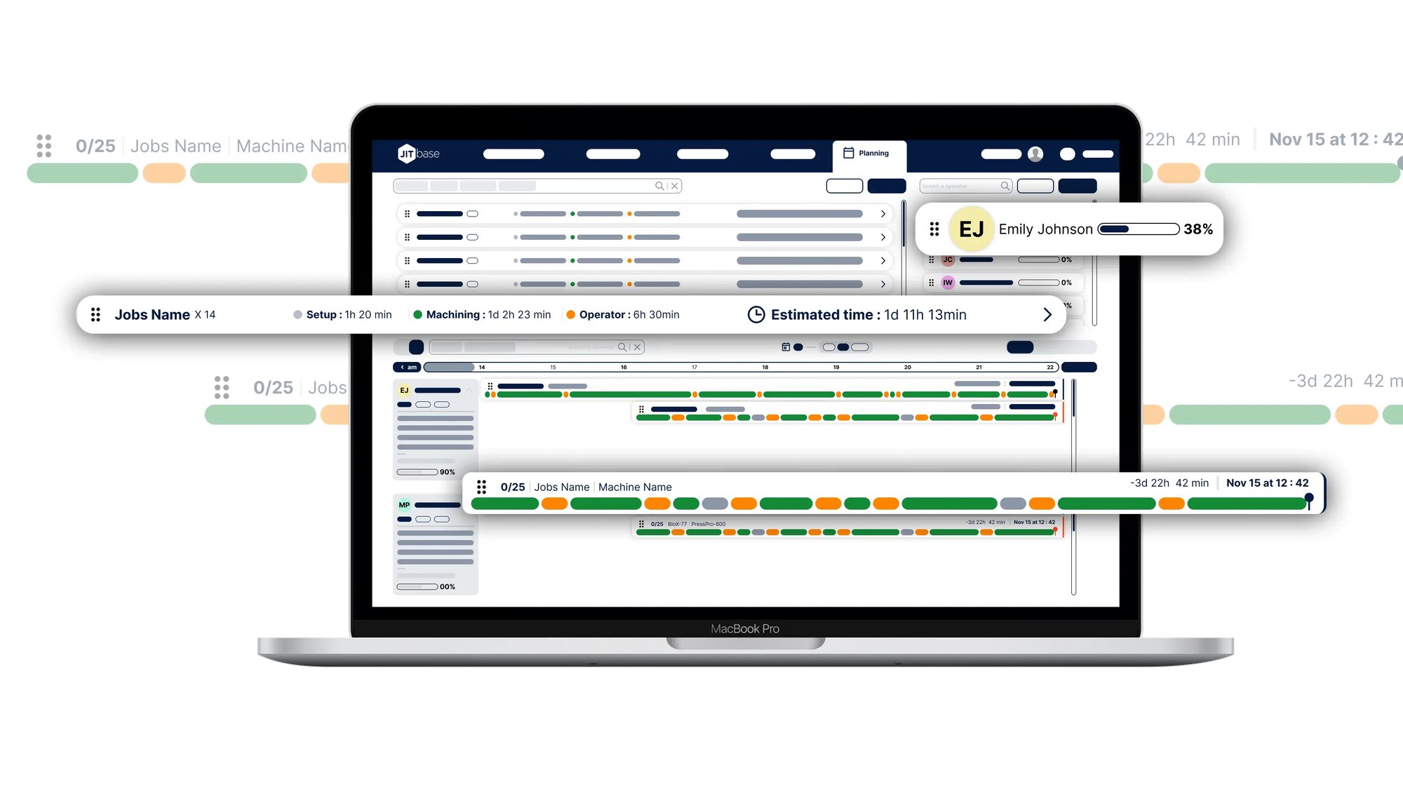 Production Planning and Scheduling illustration in JITbase Machine Monitoring System