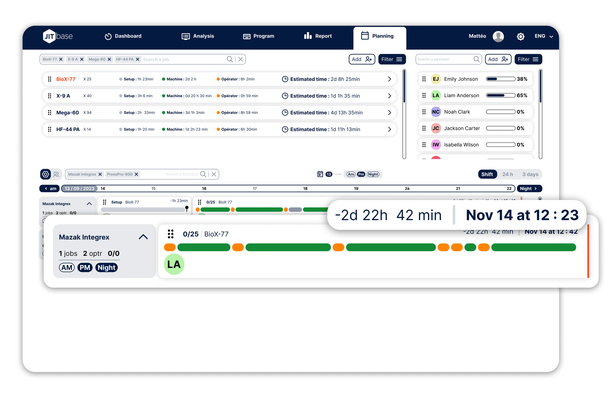 Planification et ordonnancement de la production dans l'interface du logiciel JITbase