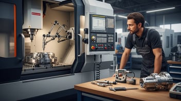 Logiciel d'inspection machine-outil : technicien CNC supervisant un système de palpage on-machine sur centre d'usinage.