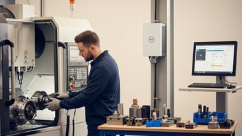 CNC operator setting up a machining center with real-time production monitoring software – JITbase