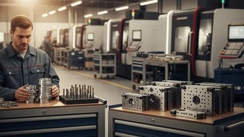 Opérateur CNC rangeant outillage et pièces usinées : expériences kaizen pour réduire réglages et temps de cycle avec JITbase.